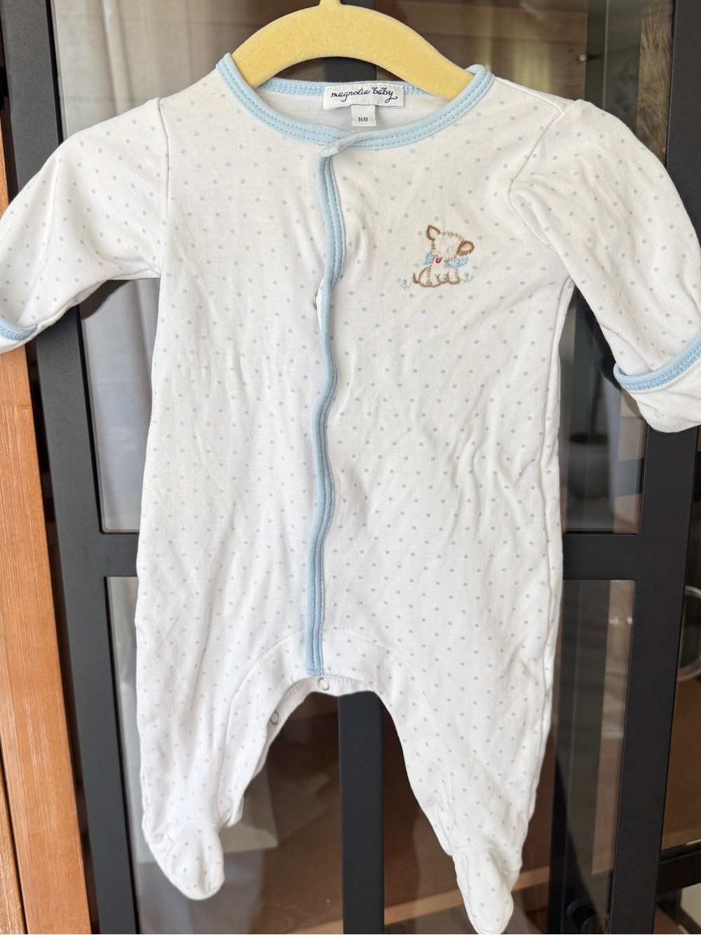 Magnolia Baby pima footies embroidered lamb polka dots newborn boy snaps mittens